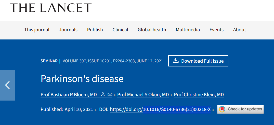 New Scientific Article about Parkinsons